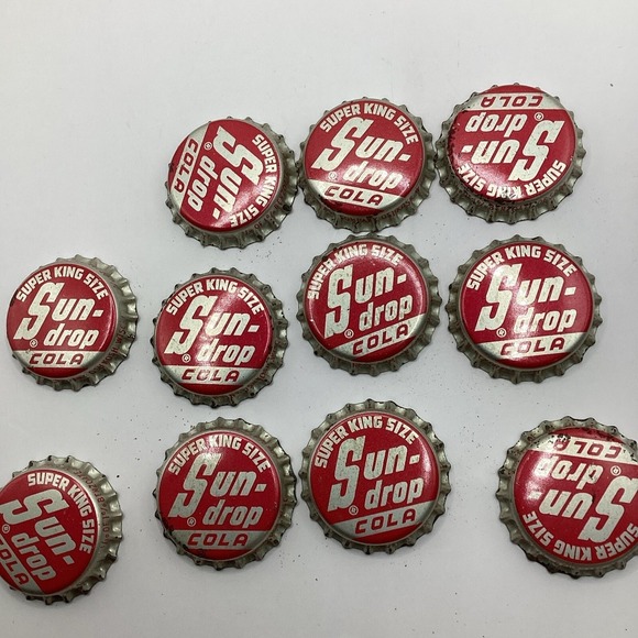 Sun-Drop Other - 11 Vintage Sun-Drop Cola Bottle Caps Super King Size Cork Lined Oshkosh WI Soda